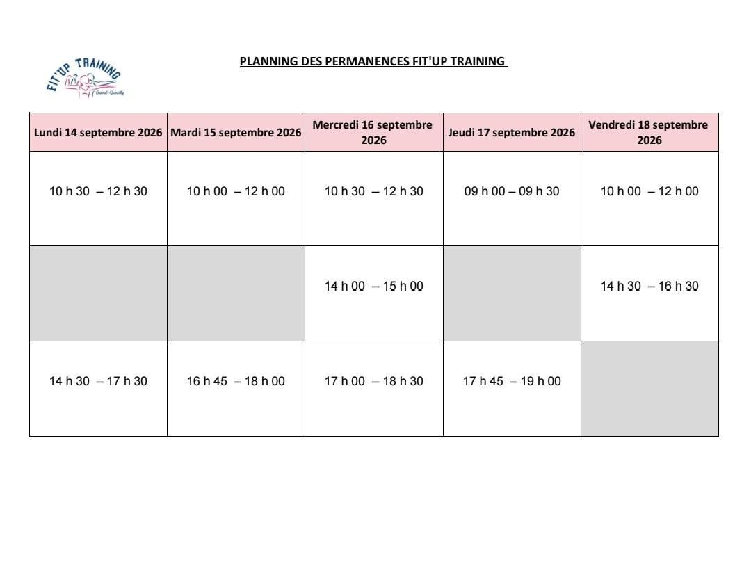 Planning des inscriptions semaine du lundi 14 au vendredi 18 sept 2026
