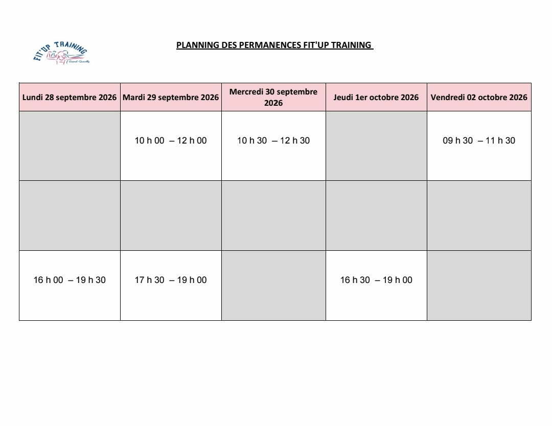 PLANNING DES INSCRIPTION SAISON 2026-2027-SEMAINE DU 28 SEPT AU 03 OCT 2026