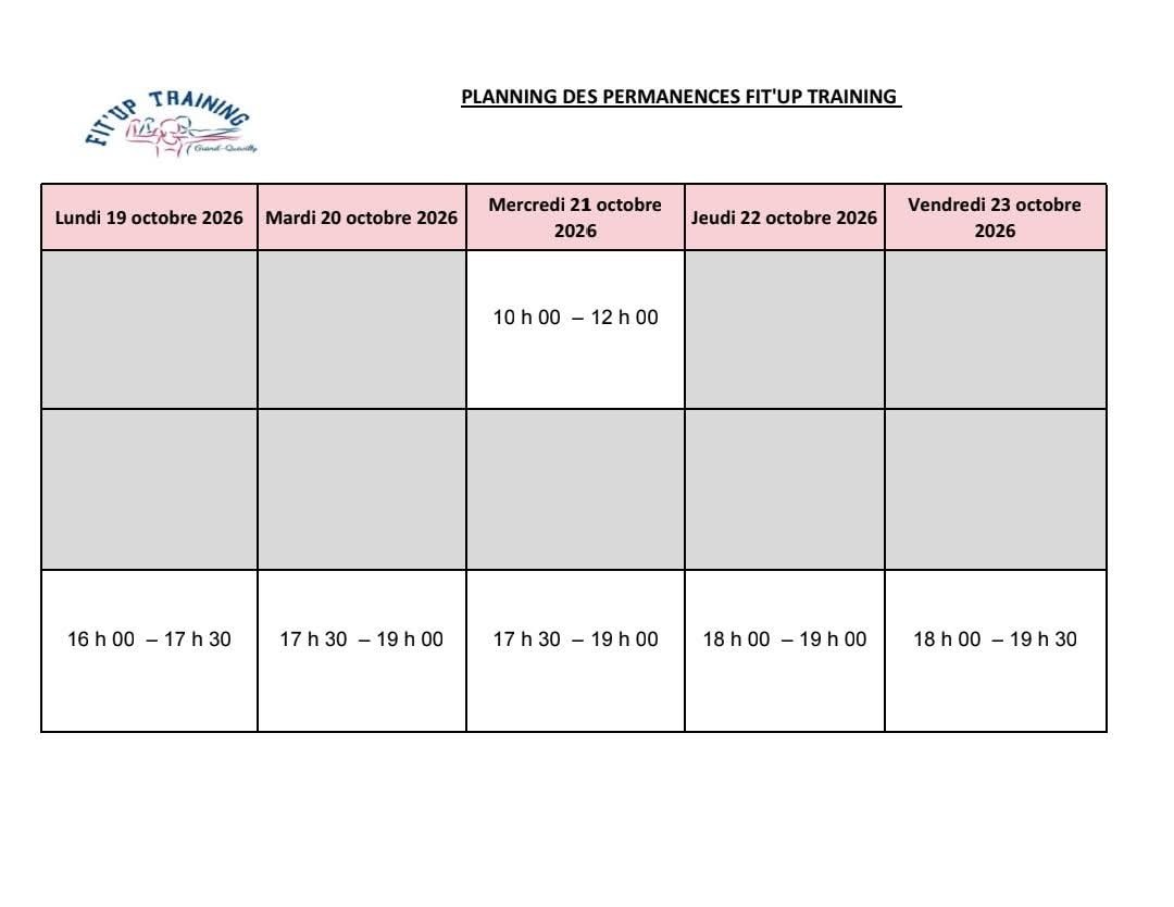 PLANNING DES INSCRIPTIONS SEMAINE DU 19 au 23 octobre 2026AU