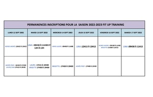 PERMANENCES D'INSCRIPTIONS SEMAINE 12  AU 17 SEPT 2022 POUR LA SAISON 2022-2023