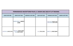 PERMANENCES D'INSCRIPTIONS SEMAINE 19  AU 24 SEPT 2022 POUR LA SAISON 2022-2023