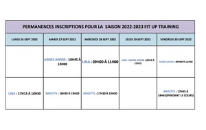 PERMANENCES D'INSCRIPTIONS SEMAINE 26  AU 30 SEPT 2022 POUR LA SAISON 2022-2023