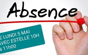 ANNULATION DU COURS SÉNIORS AVEC ESTELLE LE LUNDI 5 MAI 2025 DE 10H À 11H