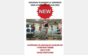 MODIFICATIONS DES COURS À PARTIR VENDREDI 6 JUIN 2025