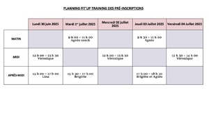 PLANNING PRE-INSCRIPTION DU LUNDI 30 JUIN AU VENDREDI 4 JUILLET 2025