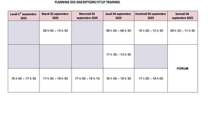 PLANNING DES INSCRIPTION SEMAINE DU 01 AU 06 SEPTEMBRE 2025