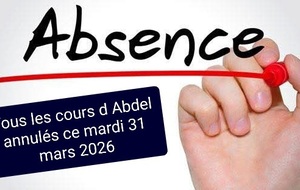 COURS ANNULÉ D ABDEL CE MARDI 31 MARS ET CHRIS REMPLACE AMINATA EN ZUMBA