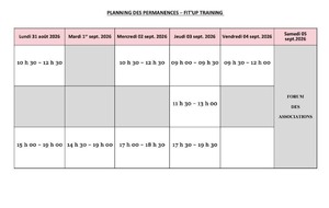 PLANNING DES INSCRIPTIONS SEMAINE DU LUNDI 31 AOÛT AU SAMEDI 5 SEPT 2026