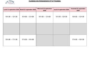 PLANNING DES INSCRIPTION SEMAINE DU 21 AU 25 SEPTEMBRE 2026