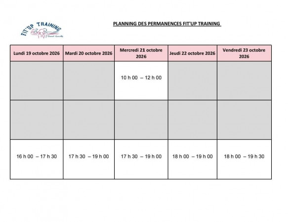 PLANNING DES INSCRIPTIONS SEMAINE DU 19 au 23 octobre 2026AU