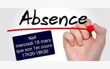 ATTENTION, ANNULATION DU 1ER COURS DE NELL 17H30-18H30 MERCREDI 18 MARS 2026