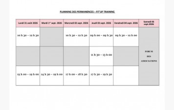 PLANNING DES INSCRIPTIONS SEMAINE DU LUNDI 31 AOÛT AU SAMEDI 5 SEPT 2026