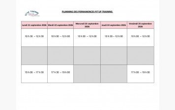 PLANNING DES INSCRIPTION SEMAINE DU 21 AU 25 SEPTEMBRE 2026