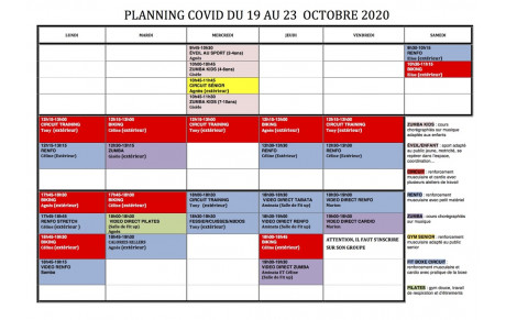 PLANNING COVID SEMAINE DU 19 AU 23 OCTOBRE 2020
