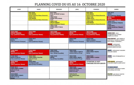 PLANNING COVID SEMAINE DU 5 AU 16 OCTOBRE 2020