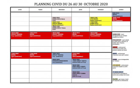 PLANNING COVID 2EME SEMAINE DES VACANCES DE TOUSSAINT