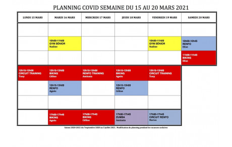 PLANNING DEMAINE DU 15 AU 20 MARS 2021