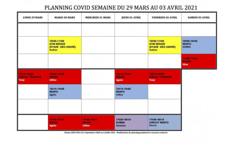 PLANNING DU 29 MARS AU 03 AVRIL 2021