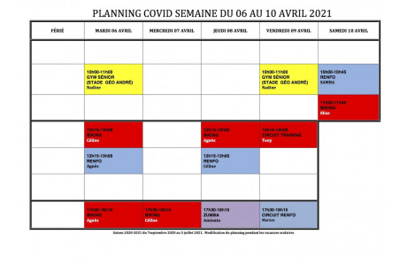 PLANNING DU 06 AU 10 AVRIL 2021