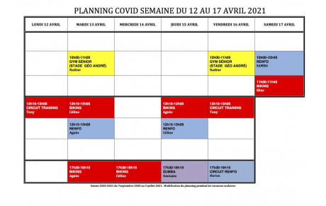 PLANNING COVID SEMAINE DU 12 AU 17 AVRIL 2021