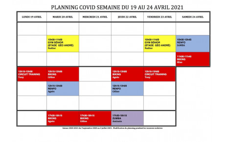 PLANNING COVID SEMAINE DU 19 AU 24 AVRIL 2021