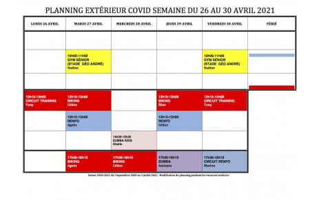 PLANNING EXTÉRIEUR COVID SEMAINE DU 26 AU 30 AVRIL 2021
