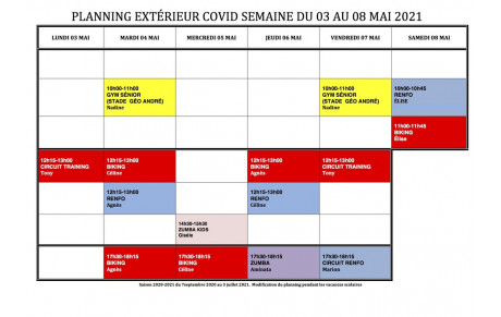 PLANNING EXTÉRIEUR COVID SEMAINE DU 03 AU 08 MAI 2021