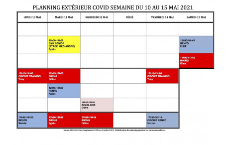 PLANNING EXTERIEUR COVID SEMAINE DU 10 AU 15 MAI 2021