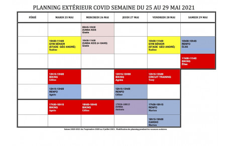 PLANNING SEMAINE DU 25 AU 29 MAI 2021