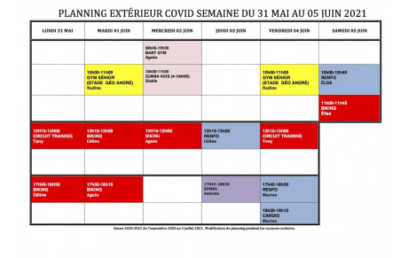 PLANNING EXTÉRIEUR DE LA  SEMAINE DU 31 MAI AU 05 JUIN 2021 
