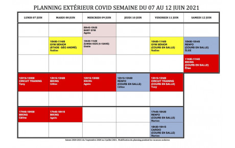 INFO REPRISE COURS EN SALLE LE 10 JUIN 2021+ NOUVEAU PLANNING