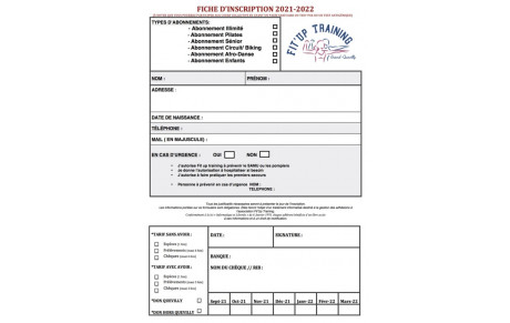 FICHE D'INSCRIPTION 2021-2022