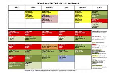 PLANNING DES COURS COLLECTIFS 2021-2022