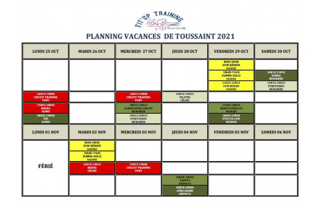 PLANNING DES COURS COLLECTIFS DES VACANCES DE TOUSSAINT 2021-2022