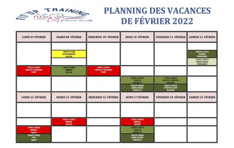 PLANNING VACANCES FEVRIER 2022