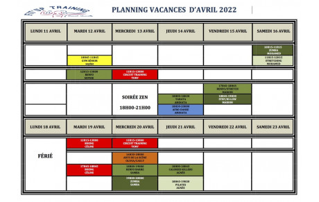 INFOS PLANNING VACANCES AVRIL 2022