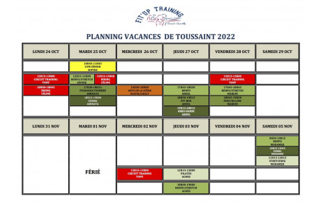 PLANNING DES COURS POUR LES VACANCES TOUSSAINT 2022