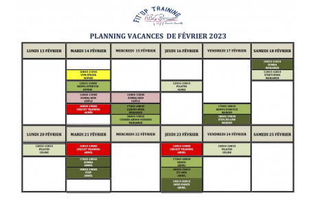 PLANNING DES VACANCES DE FÉVRIER 2023