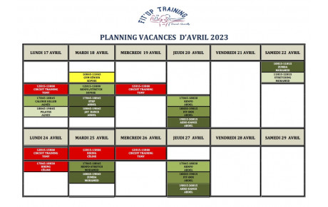 Planning vacances d'Avril 2023