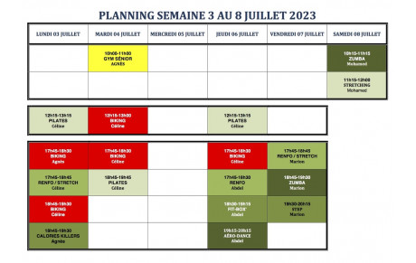 PLANNING SEMAINE DU 3 AU 8 JUILLET 2023