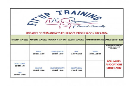 PLANNING POUR LES INSCRIPTIONS SEMAINE DU 4 AU 9 SEPT 2023