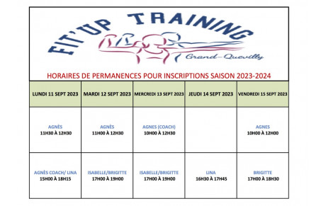 PLANNING PERMANENCES D'INSCRITIONS SEMAINE DU 11 AU 15 SEPT 2023