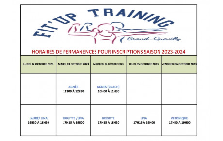 PLANNING INSCRIPTIONS DU 02 AU 06 OCTOBRE 2023