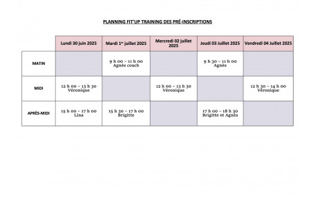 PLANNING PRE-INSCRIPTION DU LUNDI 30 JUIN AU VENDREDI 4 JUILLET 2025