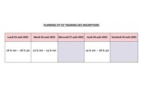 PLANNING DES INSCRIPTION SEMAINE DU 25 AU 29 AOUT 2025