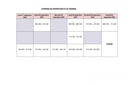 PLANNING DES INSCRIPTION SEMAINE DU 01 AU 06 SEPTEMBRE 2025