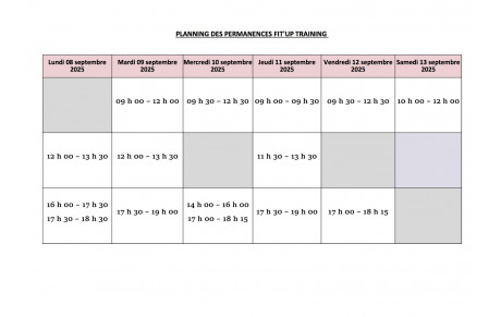 PLANNING DES INSCRIPTIONS DU 8 AU 13 SEPTEMBRE 2025