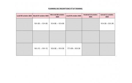 PLANNING DES INSCRIPTIONS DU 7 AU 11 OCTOBRE 2025