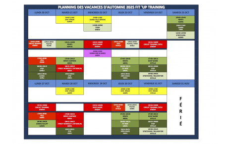 PLANNING SPECIAL VACANCES SCOLAIRES DE TOUSSAINT