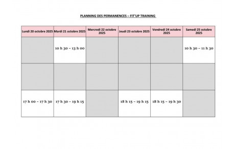 PLANNING DES INSCRIPTIONS SEMAINE DU 20 AU 26 OCTOBRE 2025